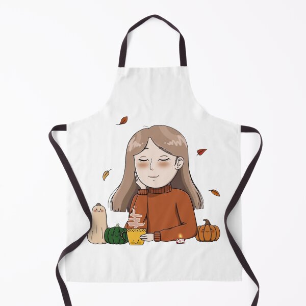 Item preview, Autumn-themed girl enjoying warm drink with pumpkins designed and sold by ViniBall.