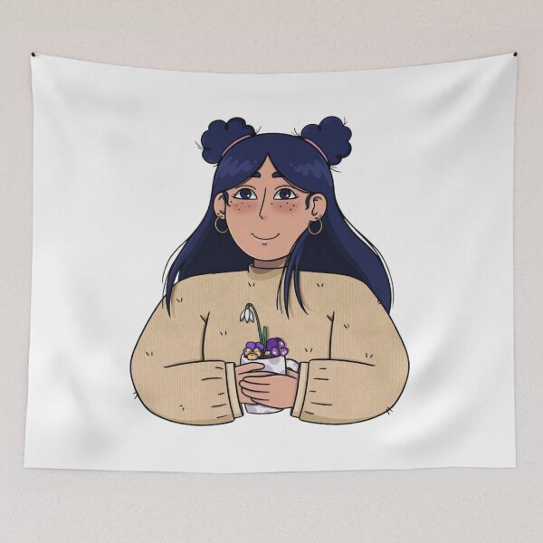 Item preview, Smiling girl with dark hair holding small flower pot designed and sold by ViniBall.