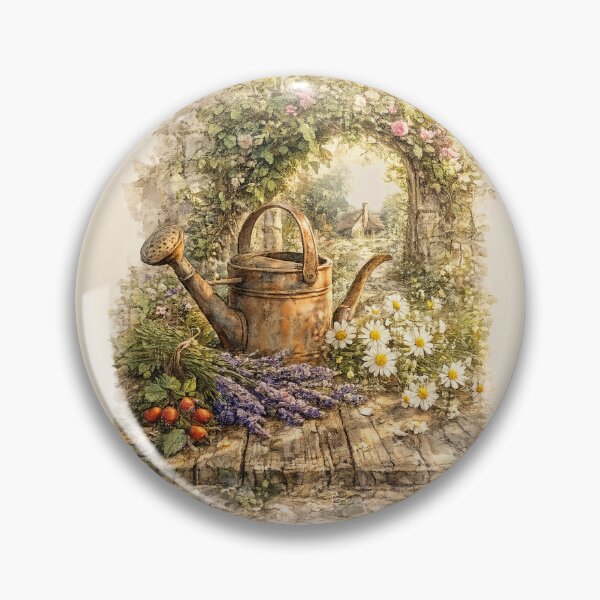 Item preview, Vintage Watering Can Watercolor Illustration – Rustic Cottage Garden Botanical Art designed and sold by MagicMakerPh.