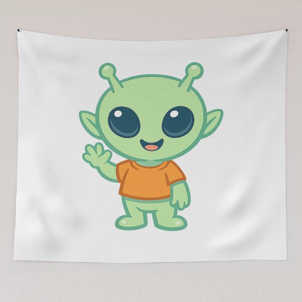 Item preview, Cute Friendly Alien Waving Doodle designed and sold by Stick It Wear It.