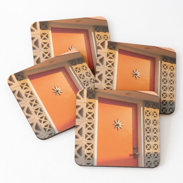 Item preview, Retro Mid-Century Modern Orange Door with Star Knocker and Breeze Blocks photo designed and sold by Ideeplyfeltit.