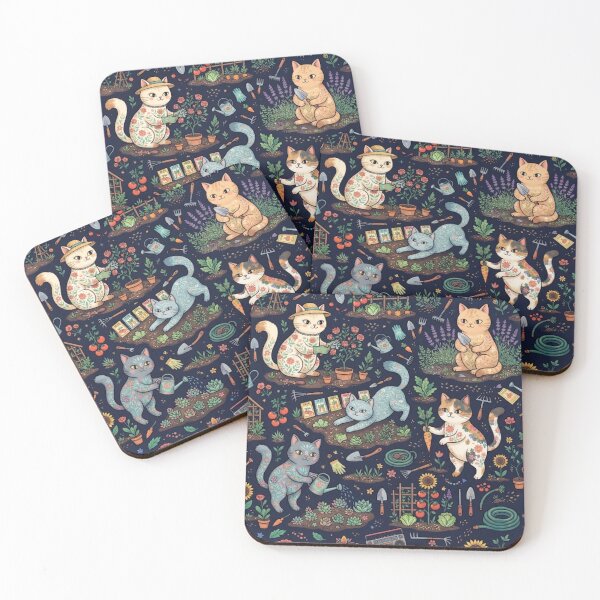 Item preview, Cute Gardening Cats Seamless Pattern with Flowers and Plants designed and sold by Iampoji.