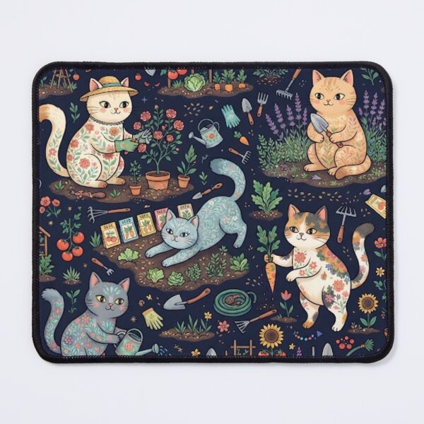 Item preview, Cute Gardening Cats Seamless Pattern with Flowers and Plants designed and sold by Iampoji.