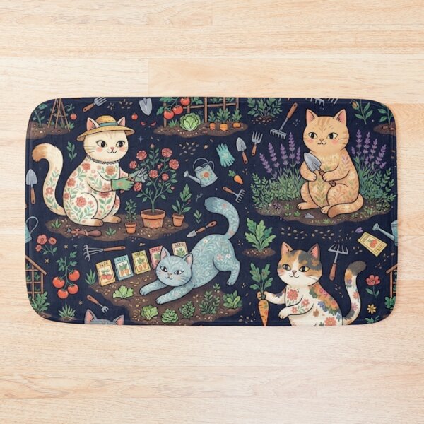 Item preview, Cute Gardening Cats Seamless Pattern with Flowers and Plants designed and sold by Iampoji.
