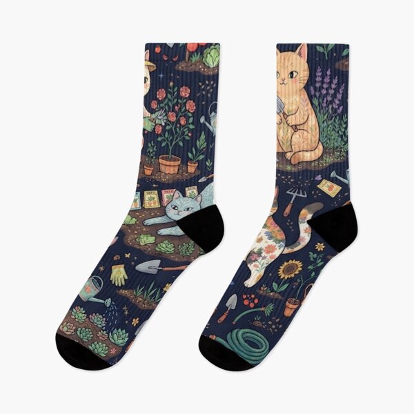 Item preview, Cute Gardening Cats Seamless Pattern with Flowers and Plants designed and sold by Iampoji.