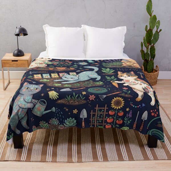 Item preview, Cute Gardening Cats Seamless Pattern with Flowers and Plants designed and sold by Iampoji.