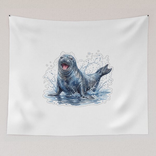 Item preview, Neil the Seal Splashing in Puddle Watercolor designed and sold by ryanguas.