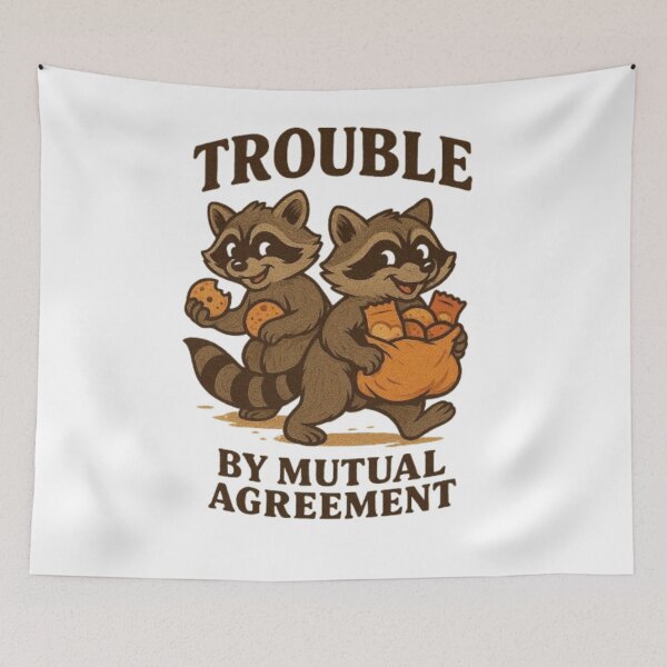 Item preview, Trouble by Mutual Agreement | Funny Raccoon T-Shirt | Cute Snack Bandit Trash Panda Design | Woodland Animal Humor Gift designed and sold by HopeAndHustle.