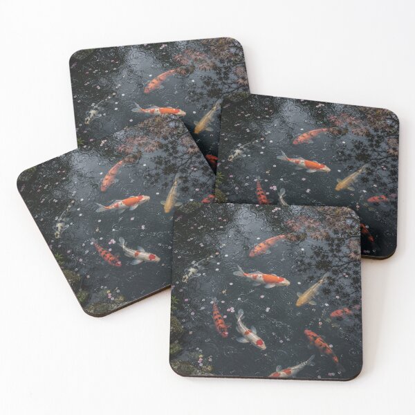 Item preview, Colorful Koi Fish Swimming in a Rainy Japanese Pond | Zen Garden Photography | Canvas Wall Art designed and sold by ApexAnimal Art.