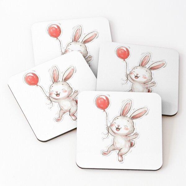 Item preview, Happy Bunny with Red Balloon Watercolor Whimsical Illustration designed and sold by VectorForge.