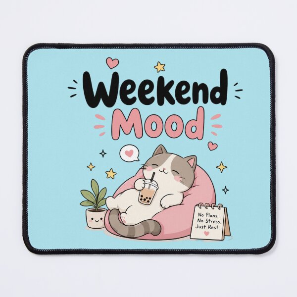 Item preview, Weekend Mood Cute Kawaii Cat Relaxing with Bubble Tea | Cozy Lazy Weekend Aesthetic designed and sold by Sanika arts .