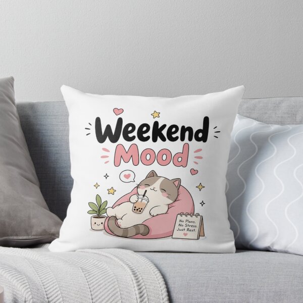 Item preview, Weekend Mood Cute Kawaii Cat Relaxing with Bubble Tea | Cozy Lazy Weekend Aesthetic designed and sold by Sanika arts .