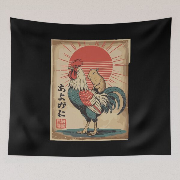 Item preview, あよがに Japanese Rooster With Hamster Retro Rising Sun Anime Style designed and sold by yoddel.