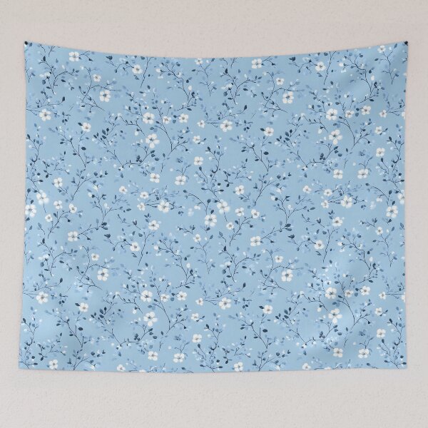 Item preview, Soft blue floral pattern with delicate white blossoms designed and sold by Rue Market.