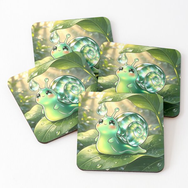 Item preview, Morning Dew Serenity - Cute Emerald Snail on a Fresh Rain-Kissed Leaf designed and sold by ABYSSLAB.