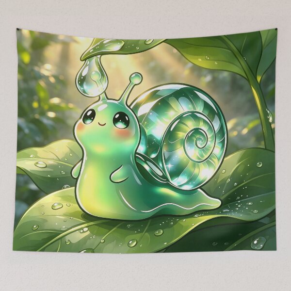 Item preview, Morning Dew Serenity - Cute Emerald Snail on a Fresh Rain-Kissed Leaf designed and sold by ABYSSLAB.