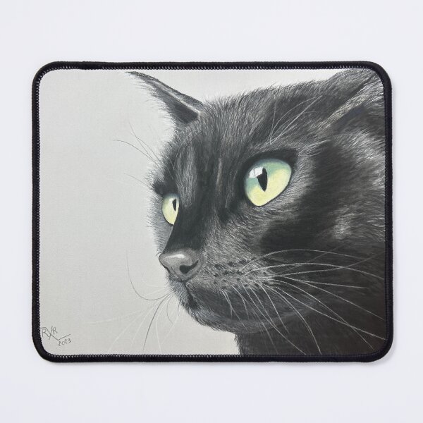 Item preview, Black cat yellow eyes original pastel drawing designed and sold by ROXANEDS.