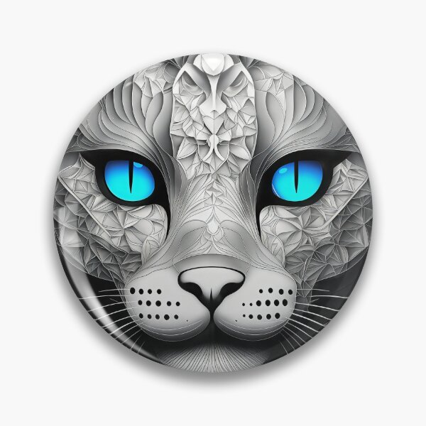 Item preview, Mystic Blue-Eyed Cat – Intricate Monochrome Fantasy Portrait designed and sold by Artisan Finds Online.
