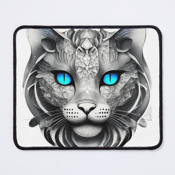 Item preview, Mystic Blue-Eyed Cat – Intricate Monochrome Fantasy Portrait designed and sold by Artisan Finds Online.