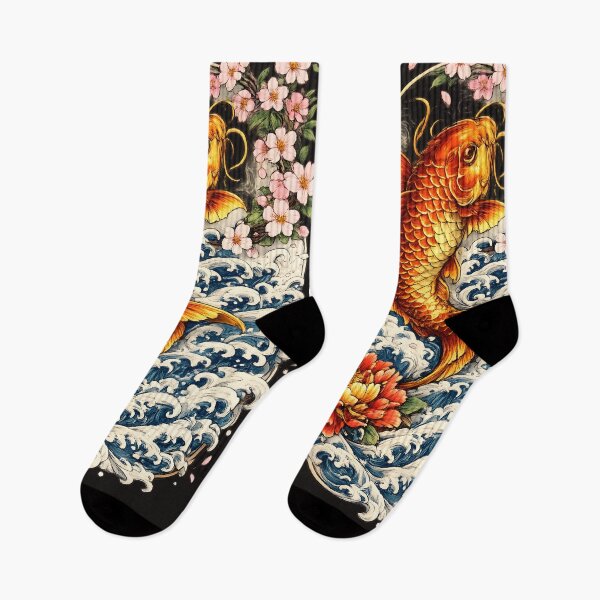 Item preview, Japanese Koi Fish Tattoo | Traditional Irezumi Art with Sakura, Peony & Waves designed and sold by Neo Tokio.