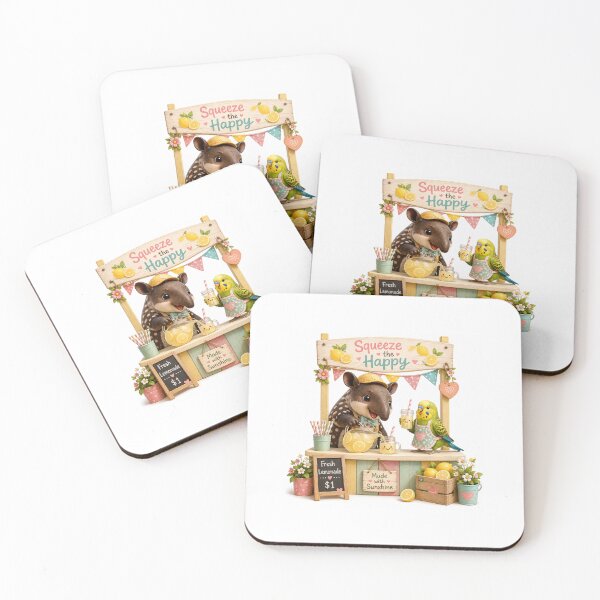 Item preview, Happy summer lemonade stand with Tapir and colorful parakeet  designed and sold by QuirkNest Studio .