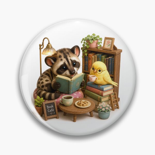 Item preview, Peaceful reading corner with cozy civet and little canary designed and sold by QuirkNest Studio .
