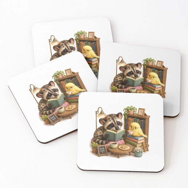 Item preview, Peaceful reading corner with cozy civet and little canary designed and sold by QuirkNest Studio .