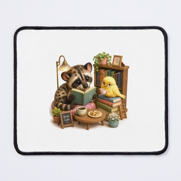 Item preview, Peaceful reading corner with cozy civet and little canary designed and sold by QuirkNest Studio .
