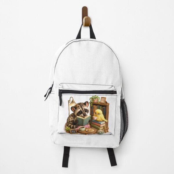 Item preview, Peaceful reading corner with cozy civet and little canary designed and sold by QuirkNest Studio .