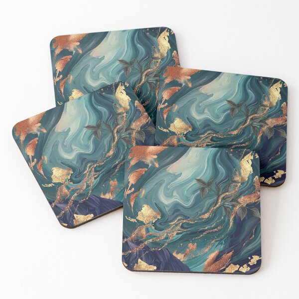 Item preview, Abstract Teal Marble Gold Foil Botanical Art designed and sold by K Design Store.
