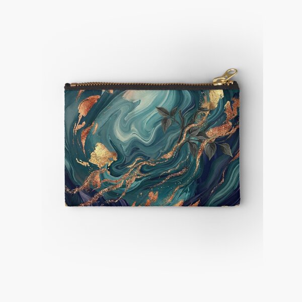 Item preview, Abstract Teal Marble Gold Foil Botanical Art designed and sold by K Design Store.