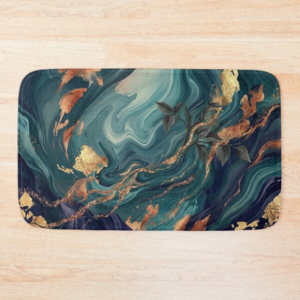 Item preview, Abstract Teal Marble Gold Foil Botanical Art designed and sold by K Design Store.
