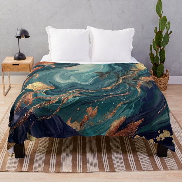 Item preview, Abstract Teal Marble Gold Foil Botanical Art designed and sold by K Design Store.