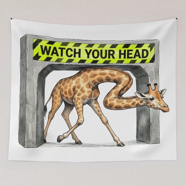 Item preview, Watch Your Head - Funny Giraffe Ducking Watercolor Art designed and sold by SoulPT.