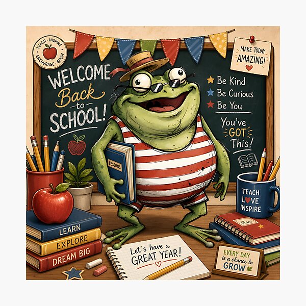 Item preview, Back to School Frog PNG, Teacher Classroom Decor, Cute Frog Teacher Clipart, Welcome Back to School, Sublimation Design, Printable PNG designed and sold by LinaDesign Store.