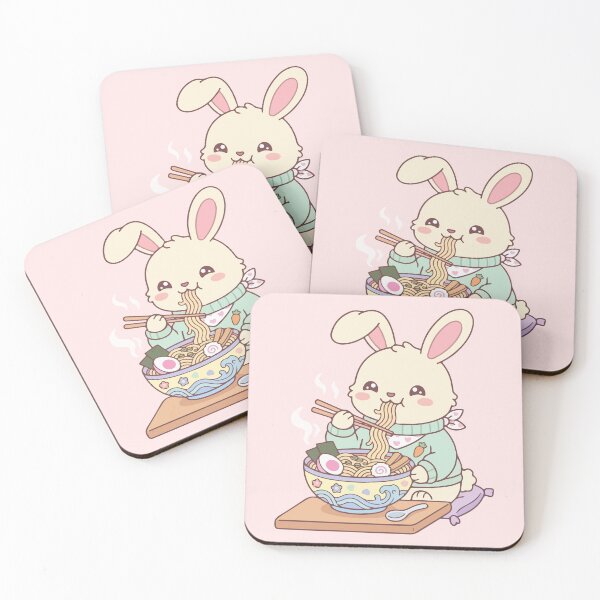 Item preview, Kawaii Bunny Eating Ramen Noodles Aesthetic designed and sold by BrownHorse90s.