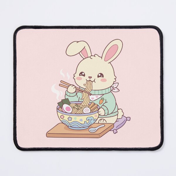 Item preview, Kawaii Bunny Eating Ramen Noodles Aesthetic designed and sold by BrownHorse90s.