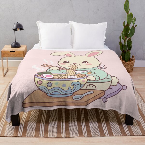 Item preview, Kawaii Bunny Eating Ramen Noodles Aesthetic designed and sold by BrownHorse90s.