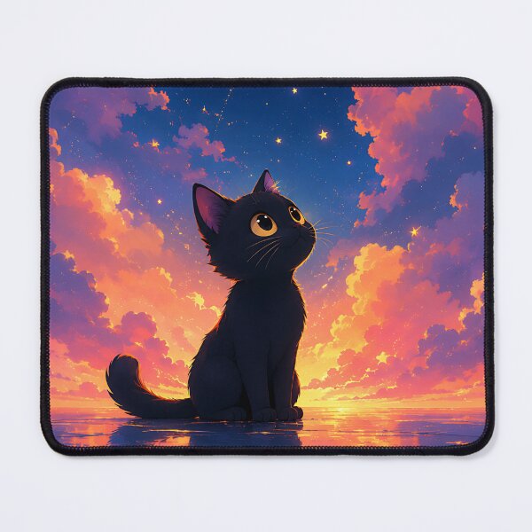 Item preview, Cute Black Cat Watching Shooting Star Under Twilight Sky designed and sold by Jaideep Walia.