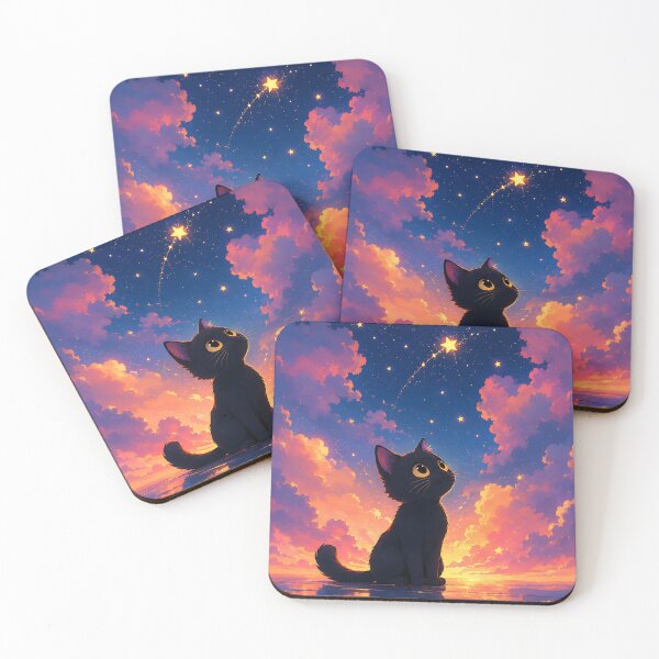 Item preview, Cute Black Cat Watching Shooting Star Under Twilight Sky  designed and sold by Jaideep Walia.
