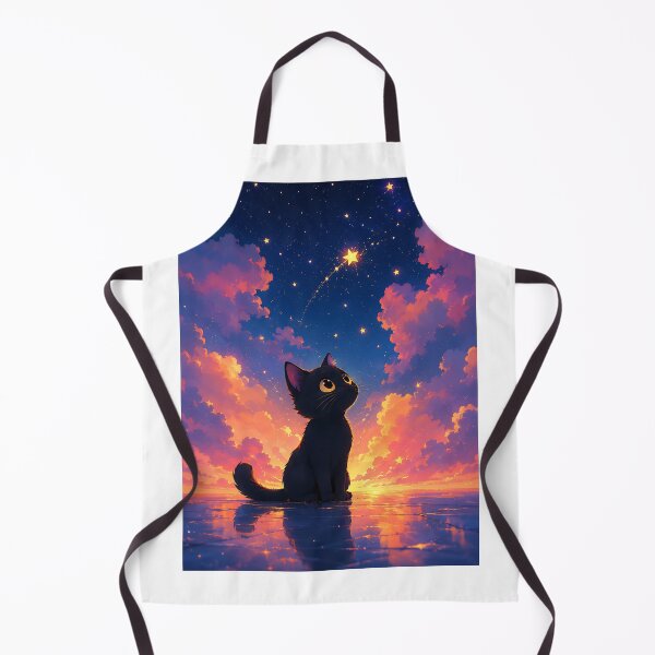 Item preview, Cute Black Cat Watching Shooting Star Under Twilight Sky  designed and sold by Jaideep Walia.