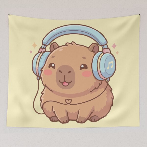 Item preview, Cute Capybara Wearing Headphones Listening to Music designed and sold by BrownHorse90s.