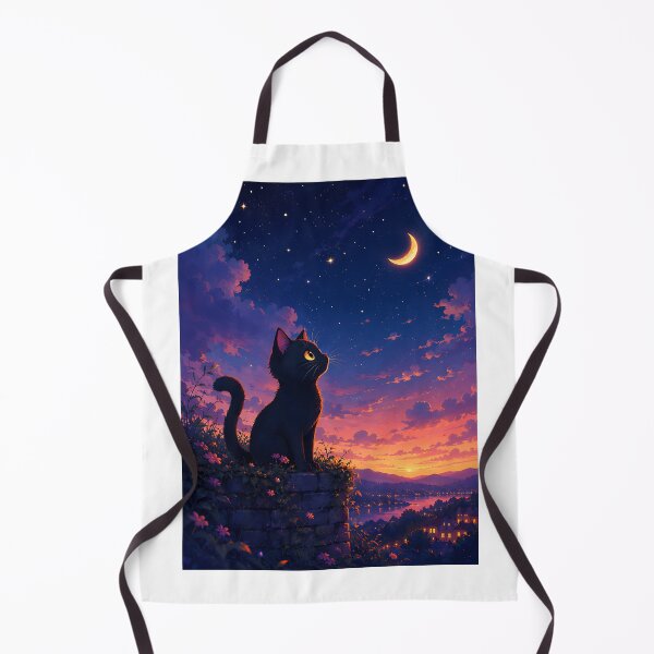 Item preview, Cute Black Cat Gazing at Crescent Moon Over Sunset City designed and sold by Jaideep Walia.
