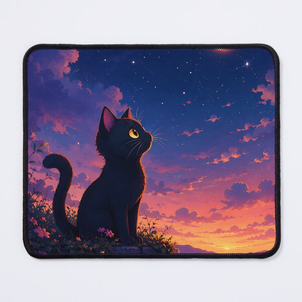 Item preview, Cute Black Cat Gazing at Crescent Moon Over Sunset City designed and sold by Jaideep Walia.