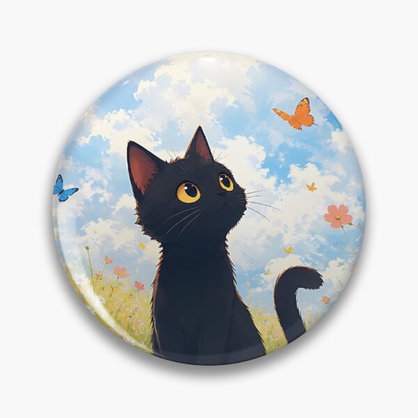 Item preview, Cute Black Cat in Wildflower Meadow with Butterflies  designed and sold by Jaideep Walia.