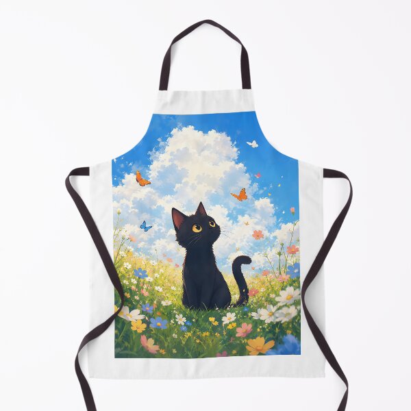 Item preview, Cute Black Cat in Wildflower Meadow with Butterflies designed and sold by Jaideep Walia.