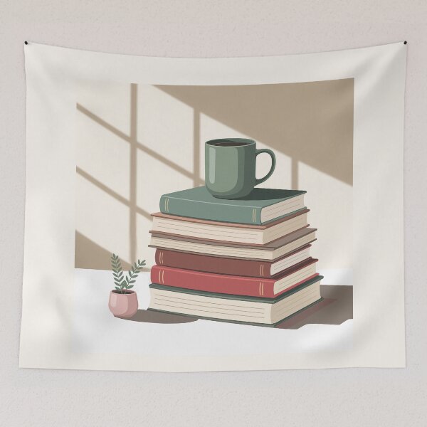 Item preview, Cozy Book Stack Desk Art designed and sold by TrendMorphic.