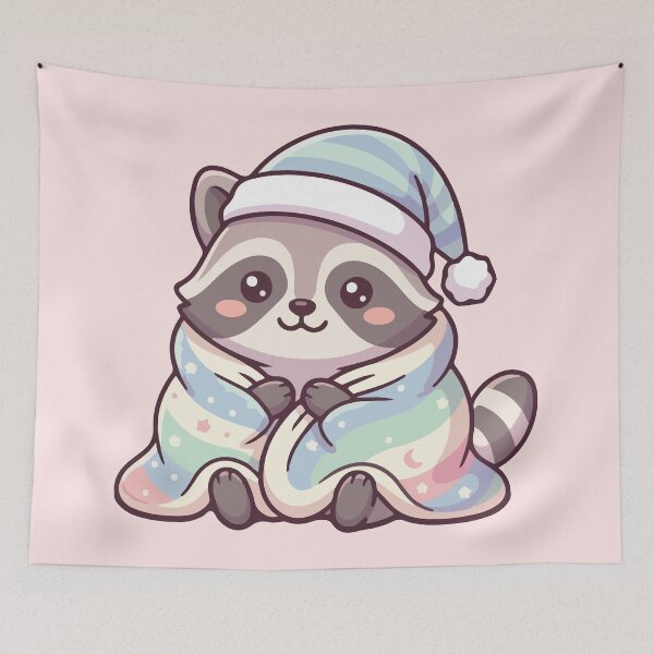 Item preview, Cozy Sleeping Raccoon Pastel Rainbow Blanket designed and sold by BrownHorse90s.