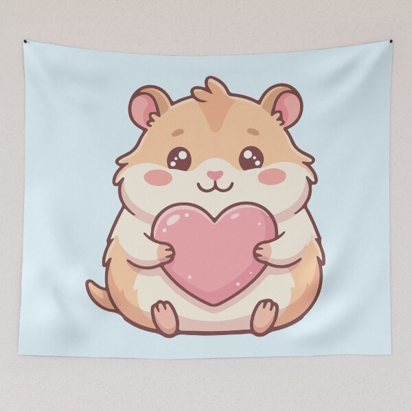 Item preview, Cute Hamster Holding Big Pink Heart Kawaii designed and sold by BrownHorse90s.