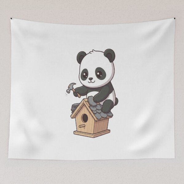 Item preview, Cute Panda Building Wooden Birdhouse designed and sold by Ella_Sketch.